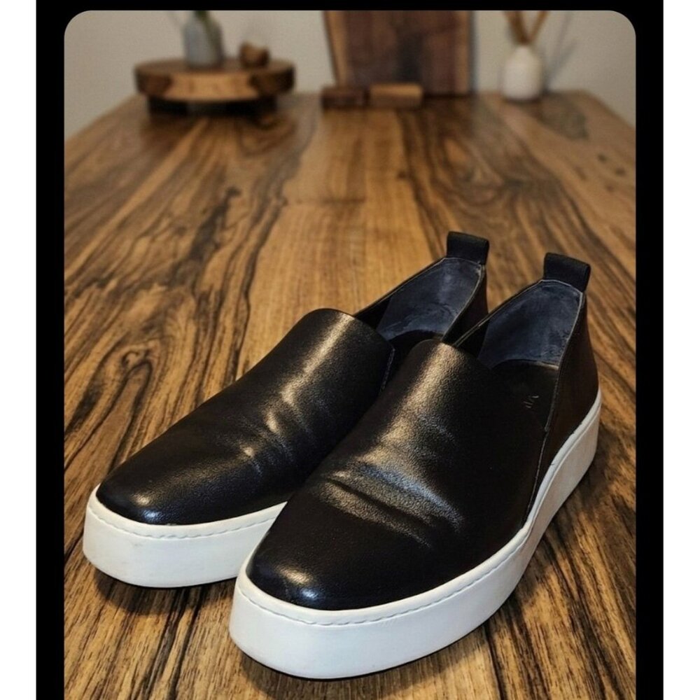 Vince Black Leather Saxon 2 Slip On Platform Sneakers Women 8 MEDIUM - Picture 1 of 13